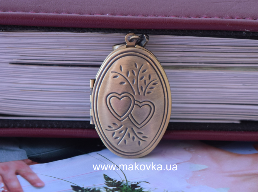 Медальон для фото №15 Овальный, Два сердца, античная бронза, 1 шт