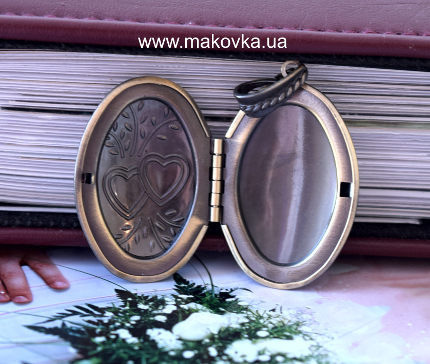 Медальон для фото №15 Овальный, Два сердца, античная бронза, 1 шт