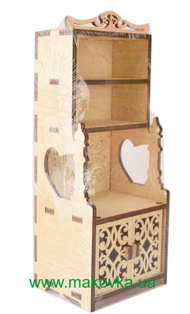 Стелаж кукольный Кухонный резной с дверцами №1092, из фанеры, размер 8х7х19 см