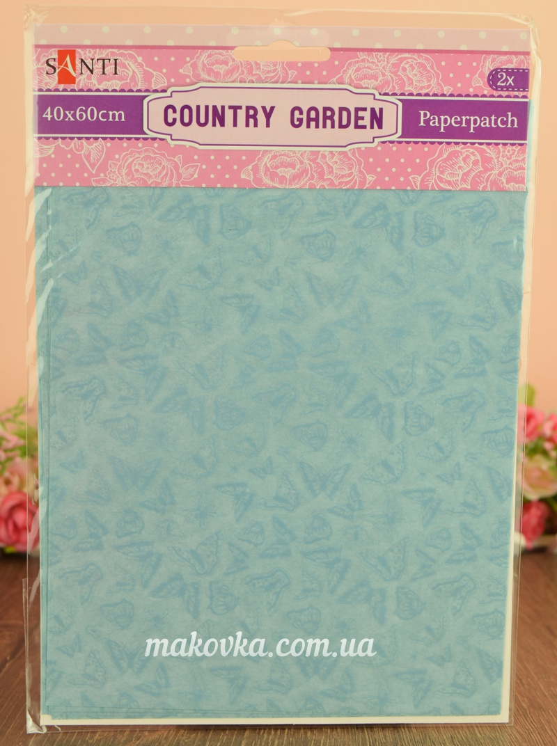 Бумага для декупажа Country garden (голубая бабочки), 2 листа 40*60 см Santi 95250