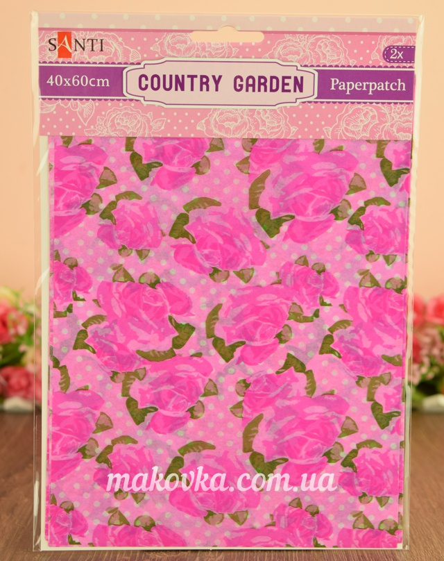 Бумага для декупажа Country garden (малиновые розы), 2 листа 40*60 см Santi 952517