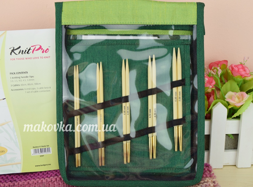 Съемные спицы бамбуковые в наборе с кабелями Bamboo KnitPro Starter 22541 №№3мм, 3.5 мм , 4 мм, 4.5 мм, 5 мм