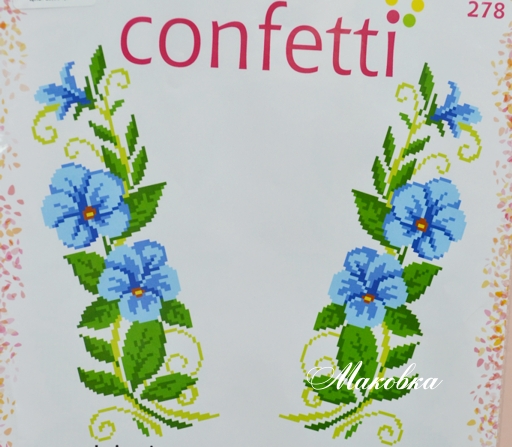 Флизелин водорастворимый пришивной Голубые цветы (2 фраг.) 20х30 см, К 278 Confetti 