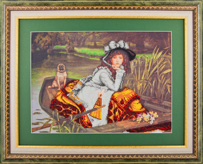 Рисунок на атласе под вышивку бисером Девушка в лодке, 30х41 см,  А-527, Ангелика 