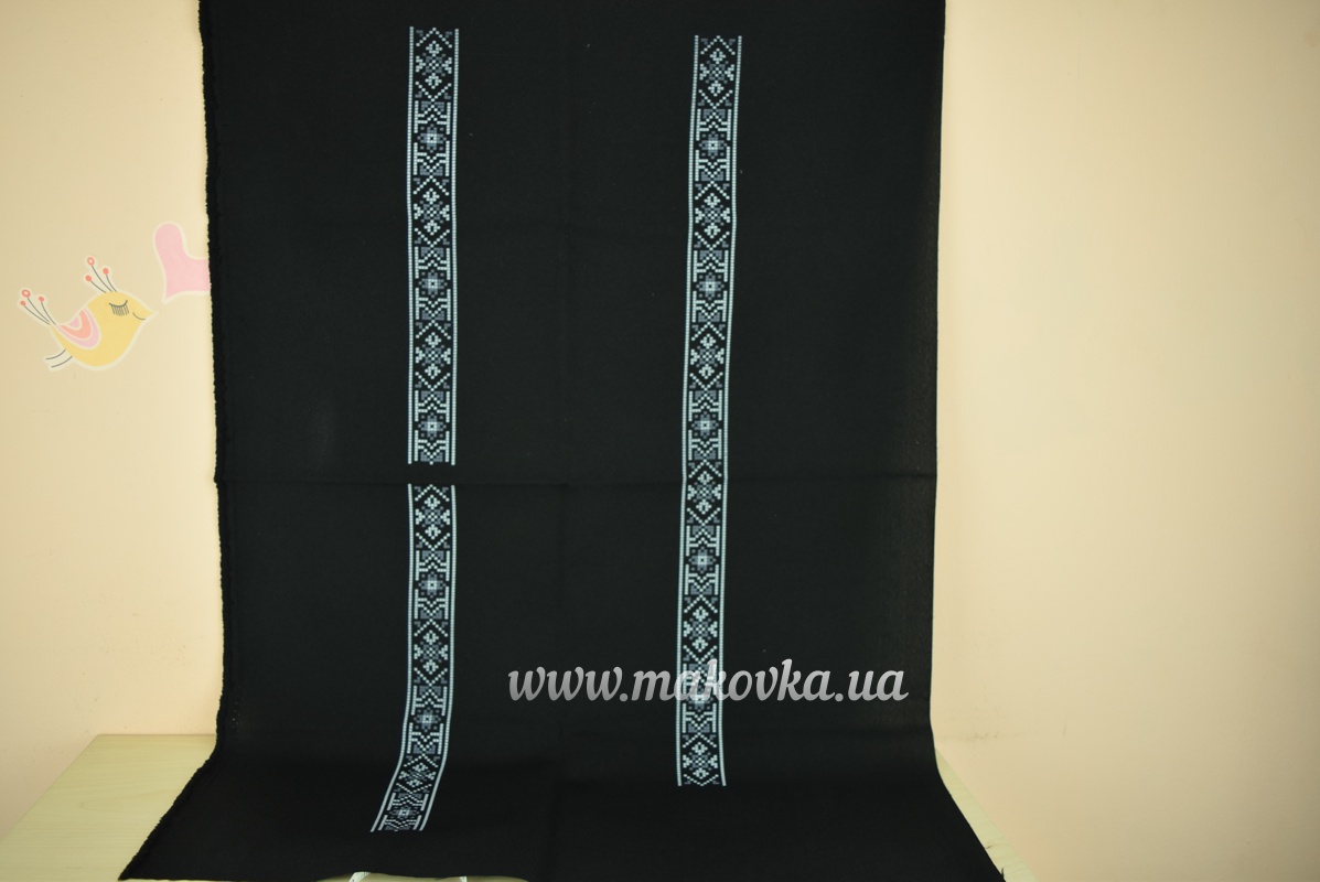 ЧК-506 Черная с серым орнаментом Вставка с рисунком для вышивки Мужской сорочки , Бісерок