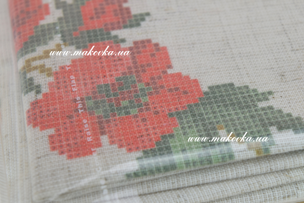 ДПп-29-ДмЛ Красные цветы Платье без рукавов для девочки Бисерок , домотканая ткань под лен с рисунком