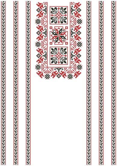 Заготовка для блузки БЖ-046 (атлас-котон) Красно-черный орнамент, Барвиста Вишиванка