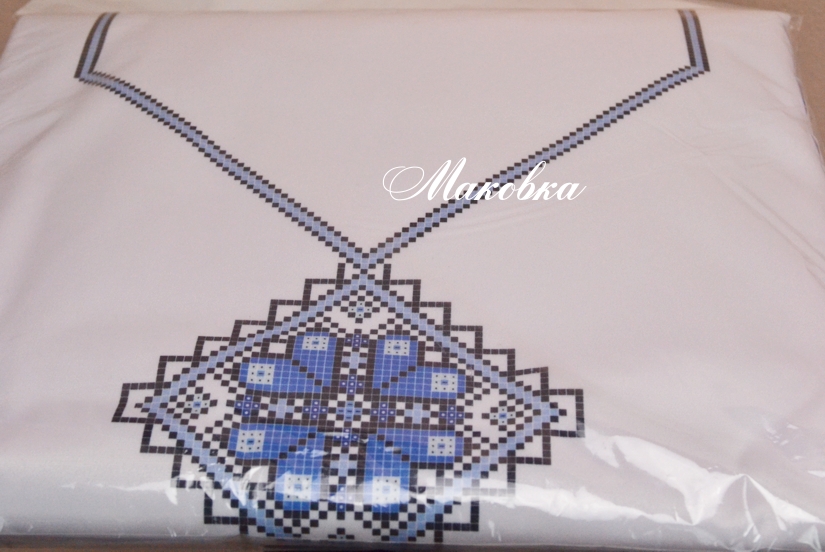 Заготовка для блузки БЖ-048 (атлас-котон) Сине-черный орнамент, Барвиста Вишиванка